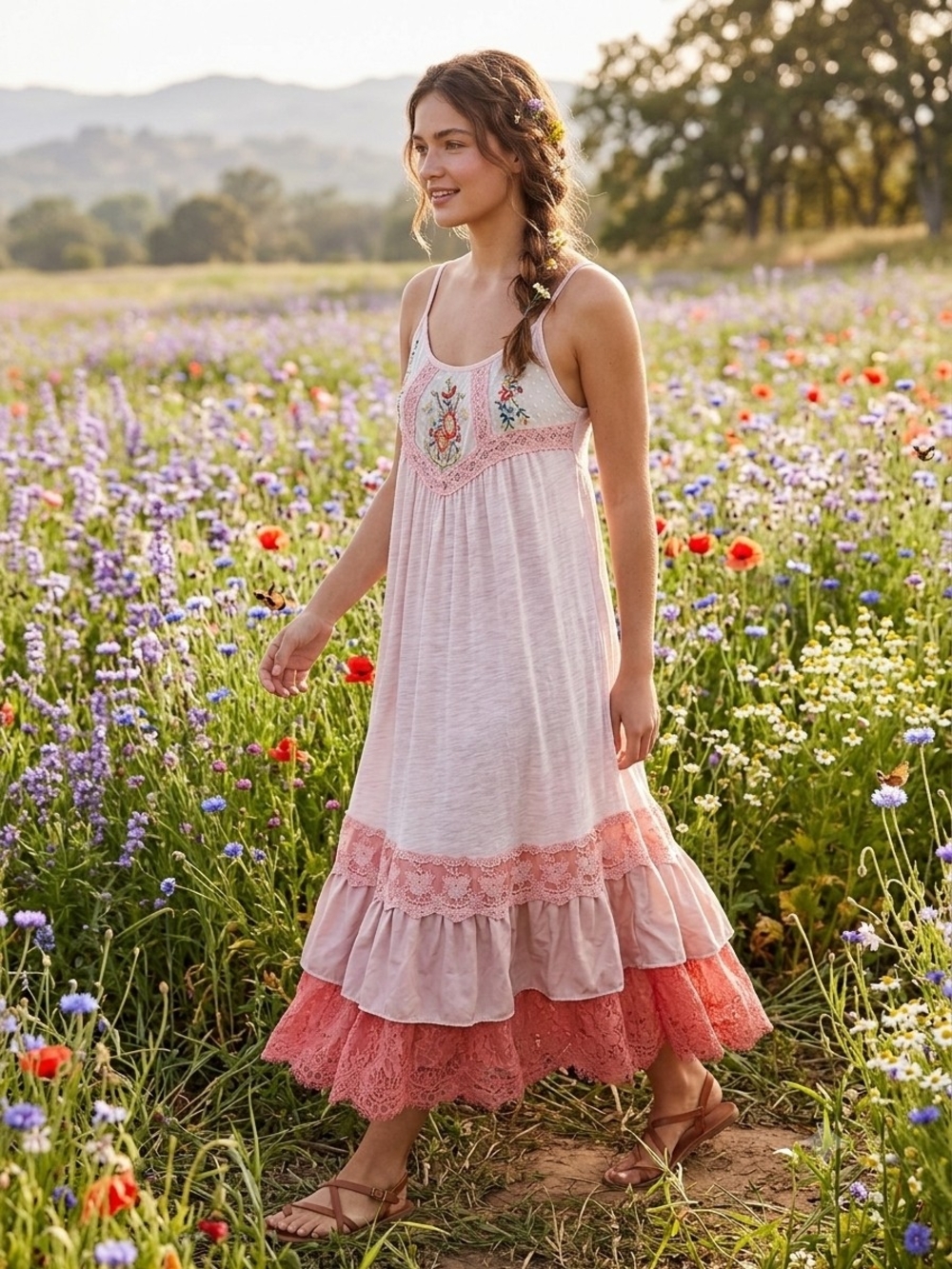 ONE OF A KIND LACE TIERED DRESS MIDI MED-XL